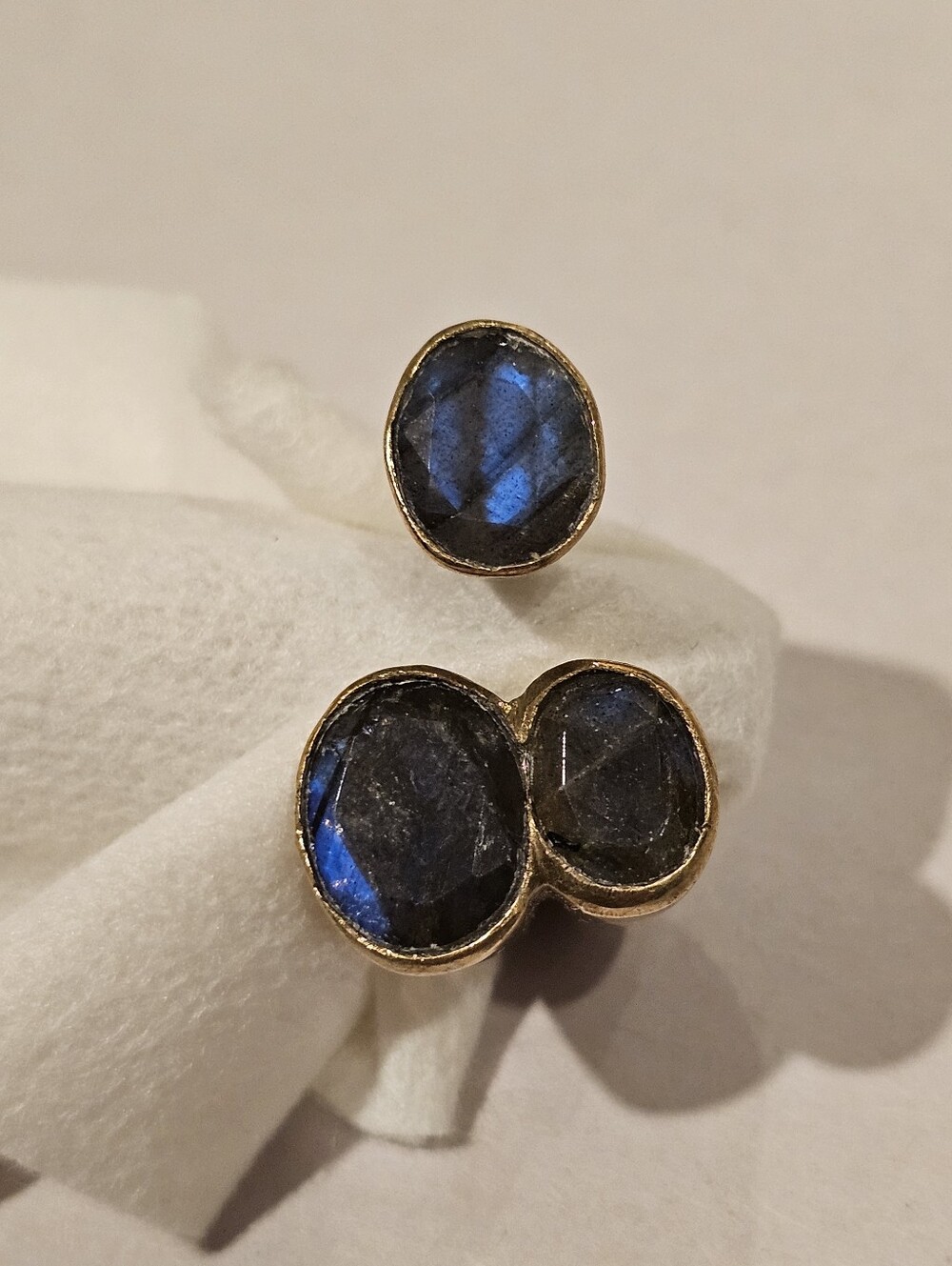 Artisan Handcrafted Three-Stone Labradorite Bypass Statement Ring